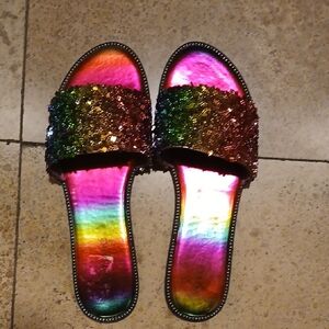Multicolor Glitter Slide Sandals